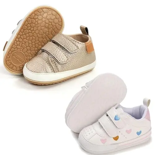 eitwo 2Pairs Baby Shoes,Boys Girls Non-Slip Rubber Sole Sneakers,Unisex Infant Soft Lightweight First Walking Crib Shoes - 1