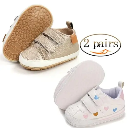 eitwo 2Pairs Baby Shoes,Boys Girls Non-Slip Rubber Sole Sneakers,Unisex Infant Soft Lightweight First Walking Crib Shoes - 2