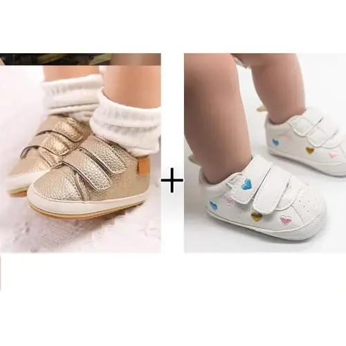 eitwo 2Pairs Baby Shoes,Boys Girls Non-Slip Rubber Sole Sneakers,Unisex Infant Soft Lightweight First Walking Crib Shoes - 3