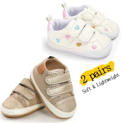 eitwo 2Pairs Baby Shoes,Boys Girls Non-Slip Rubber Sole Sneakers,Unisex Infant Soft Lightweight First Walking Crib Shoes - 4