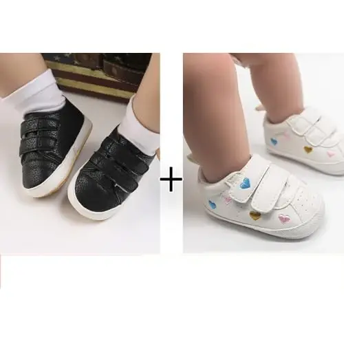 eitwo 2Pairs Baby Shoes,Boys Girls Non-Slip Rubber Sole Sneakers,Unisex Infant Soft Lightweight First Walking Crib Shoes - 3