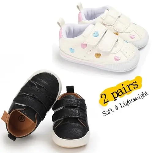 eitwo 2Pairs Baby Shoes,Boys Girls Non-Slip Rubber Sole Sneakers,Unisex Infant Soft Lightweight First Walking Crib Shoes - 4