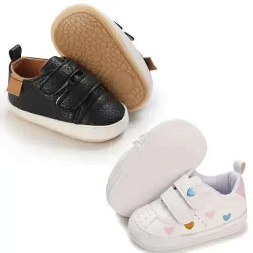 eitwo 2Pairs Baby Shoes,Boys Girls Non-Slip Rubber Sole Sneakers,Unisex Infant Soft Lightweight First Walking Crib Shoes 