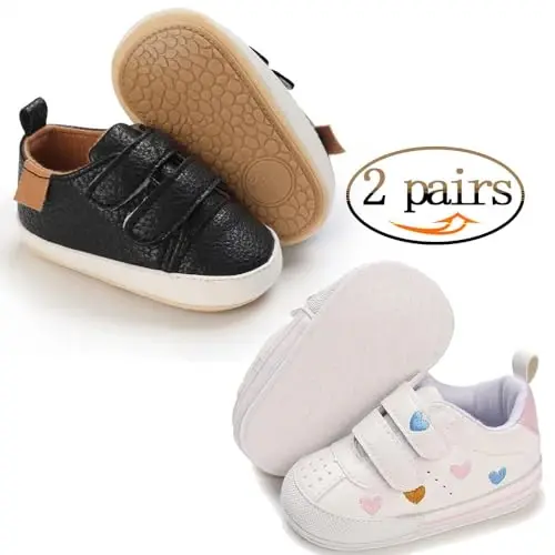 eitwo 2Pairs Baby Shoes,Boys Girls Non-Slip Rubber Sole Sneakers,Unisex Infant Soft Lightweight First Walking Crib Shoes - CHINA (1)