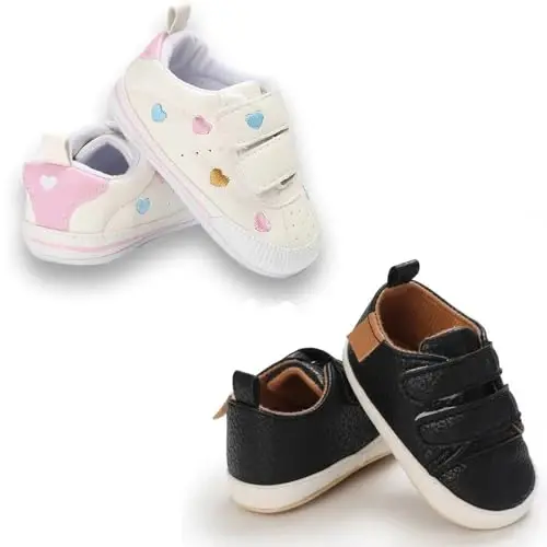 eitwo 2Pairs Baby Shoes,Boys Girls Non-Slip Rubber Sole Sneakers,Unisex Infant Soft Lightweight First Walking Crib Shoes - 5