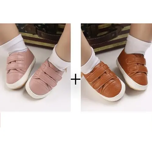 eitwo 2Pairs Baby Shoes,Boys Girls Non-Slip Rubber Sole Sneakers,Unisex Infant Soft Lightweight First Walking Crib Shoes - 2