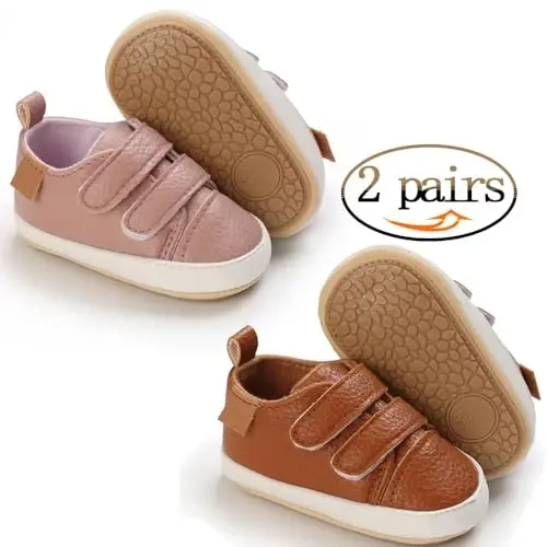eitwo 2Pairs Baby Shoes,Boys Girls Non-Slip Rubber Sole Sneakers,Unisex Infant Soft Lightweight First Walking Crib Shoes - 3