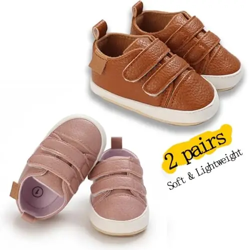 eitwo 2Pairs Baby Shoes,Boys Girls Non-Slip Rubber Sole Sneakers,Unisex Infant Soft Lightweight First Walking Crib Shoes - 5