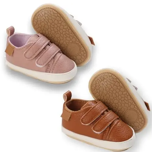 eitwo 2Pairs Baby Shoes,Boys Girls Non-Slip Rubber Sole Sneakers,Unisex Infant Soft Lightweight First Walking Crib Shoes - 1