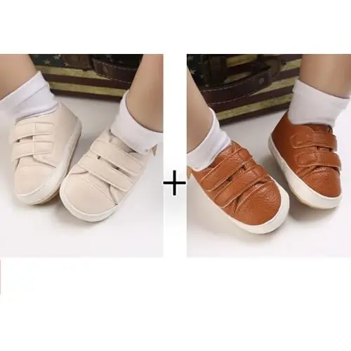 eitwo 2Pairs Baby Shoes,Boys Girls Non-Slip Rubber Sole Sneakers,Unisex Infant Soft Lightweight First Walking Crib Shoes - 2