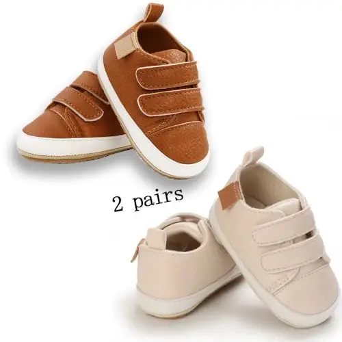 eitwo 2Pairs Baby Shoes,Boys Girls Non-Slip Rubber Sole Sneakers,Unisex Infant Soft Lightweight First Walking Crib Shoes - 5