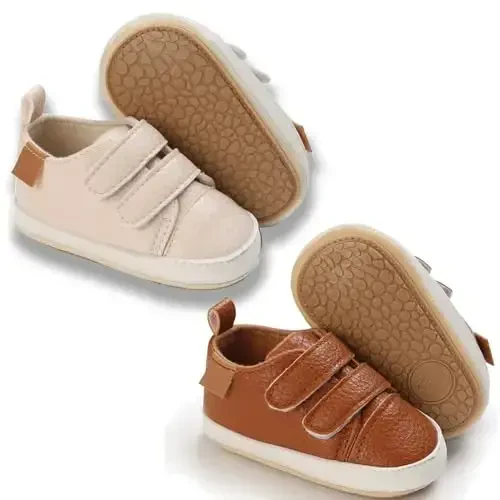 eitwo 2Pairs Baby Shoes,Boys Girls Non-Slip Rubber Sole Sneakers,Unisex Infant Soft Lightweight First Walking Crib Shoes - EITWO