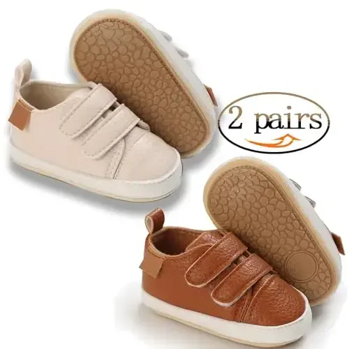 eitwo 2Pairs Baby Shoes,Boys Girls Non-Slip Rubber Sole Sneakers,Unisex Infant Soft Lightweight First Walking Crib Shoes - 3