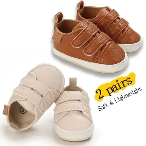 eitwo 2Pairs Baby Shoes,Boys Girls Non-Slip Rubber Sole Sneakers,Unisex Infant Soft Lightweight First Walking Crib Shoes - 4