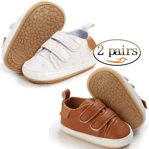 eitwo 2Pairs Baby Shoes,Boys Girls Non-Slip Rubber Sole Sneakers,Unisex Infant Soft Lightweight First Walking Crib Shoes - 3