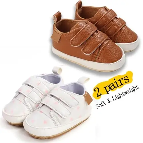 eitwo 2Pairs Baby Shoes,Boys Girls Non-Slip Rubber Sole Sneakers,Unisex Infant Soft Lightweight First Walking Crib Shoes - 4