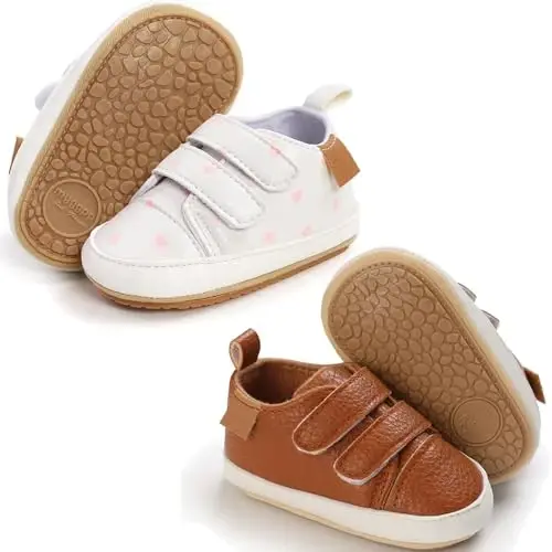 eitwo 2Pairs Baby Shoes,Boys Girls Non-Slip Rubber Sole Sneakers,Unisex Infant Soft Lightweight First Walking Crib Shoes 