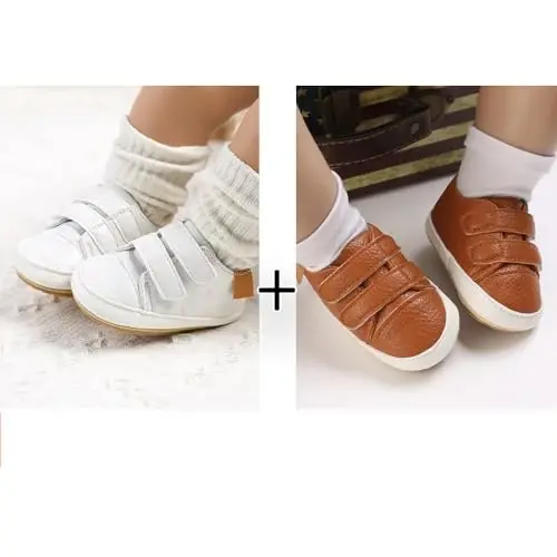 eitwo 2Pairs Baby Shoes,Boys Girls Non-Slip Rubber Sole Sneakers,Unisex Infant Soft Lightweight First Walking Crib Shoes - CHINA (1)