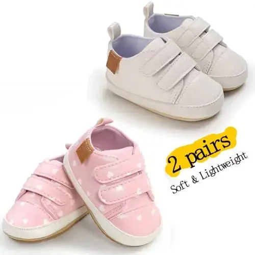 eitwo 2Pairs Baby Shoes,Boys Girls Non-Slip Rubber Sole Sneakers,Unisex Infant Soft Lightweight First Walking Crib Shoes - 4
