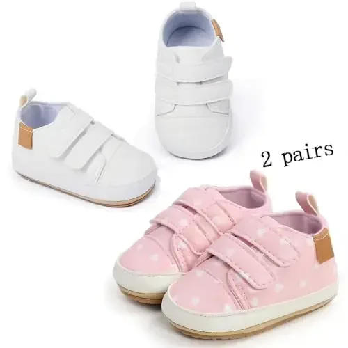 eitwo 2Pairs Baby Shoes,Boys Girls Non-Slip Rubber Sole Sneakers,Unisex Infant Soft Lightweight First Walking Crib Shoes - 5