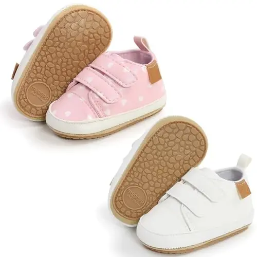 eitwo 2Pairs Baby Shoes,Boys Girls Non-Slip Rubber Sole Sneakers,Unisex Infant Soft Lightweight First Walking Crib Shoes - CHINA