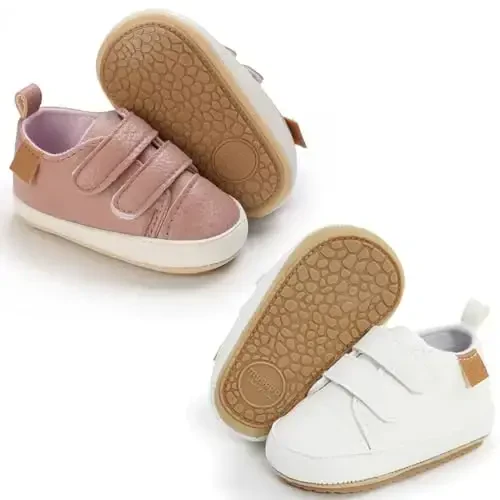 eitwo 2Pairs Baby Shoes,Boys Girls Non-Slip Rubber Sole Sneakers,Unisex Infant Soft Lightweight First Walking Crib Shoes 