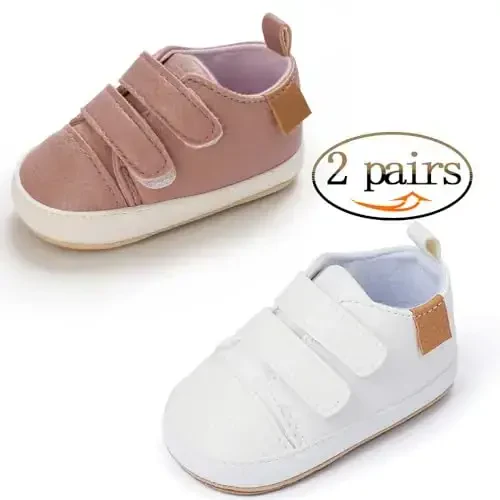 eitwo 2Pairs Baby Shoes,Boys Girls Non-Slip Rubber Sole Sneakers,Unisex Infant Soft Lightweight First Walking Crib Shoes - 5