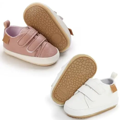 eitwo 2Pairs Baby Shoes,Boys Girls Non-Slip Rubber Sole Sneakers,Unisex Infant Soft Lightweight First Walking Crib Shoes - 1