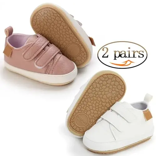 eitwo 2Pairs Baby Shoes,Boys Girls Non-Slip Rubber Sole Sneakers,Unisex Infant Soft Lightweight First Walking Crib Shoes - 2