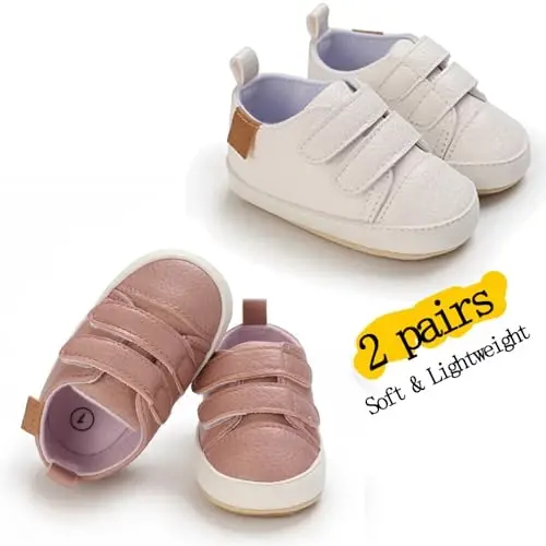 eitwo 2Pairs Baby Shoes,Boys Girls Non-Slip Rubber Sole Sneakers,Unisex Infant Soft Lightweight First Walking Crib Shoes - 3
