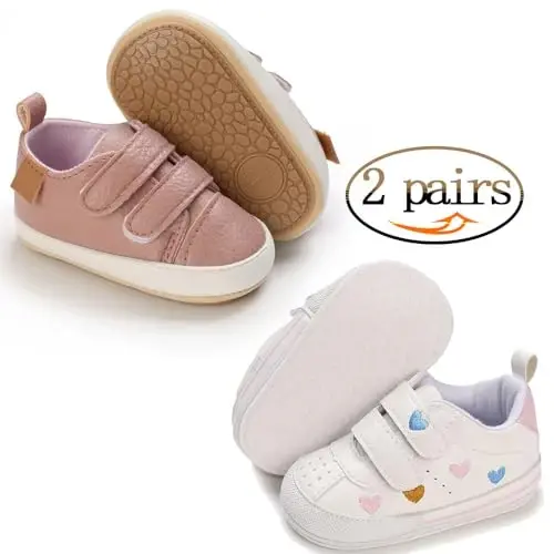 eitwo 2Pairs Baby Shoes,Boys Girls Non-Slip Rubber Sole Sneakers,Unisex Infant Soft Lightweight First Walking Crib Shoes - 2