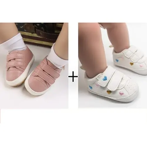 eitwo 2Pairs Baby Shoes,Boys Girls Non-Slip Rubber Sole Sneakers,Unisex Infant Soft Lightweight First Walking Crib Shoes - 3