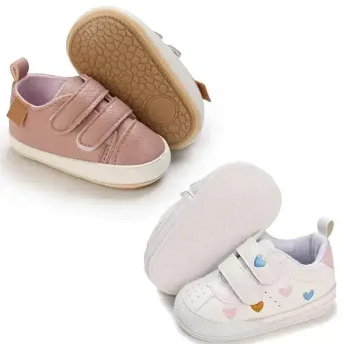 eitwo 2Pairs Baby Shoes,Boys Girls Non-Slip Rubber Sole Sneakers,Unisex Infant Soft Lightweight First Walking Crib Shoes 