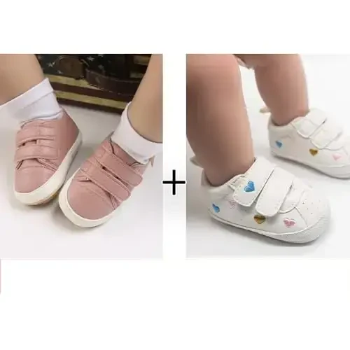 eitwo 2Pairs Baby Shoes,Boys Girls Non-Slip Rubber Sole Sneakers,Unisex Infant Soft Lightweight First Walking Crib Shoes - 3