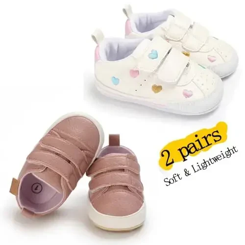 eitwo 2Pairs Baby Shoes,Boys Girls Non-Slip Rubber Sole Sneakers,Unisex Infant Soft Lightweight First Walking Crib Shoes - 4