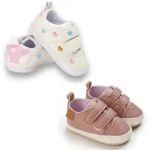 eitwo 2Pairs Baby Shoes,Boys Girls Non-Slip Rubber Sole Sneakers,Unisex Infant Soft Lightweight First Walking Crib Shoes - 5
