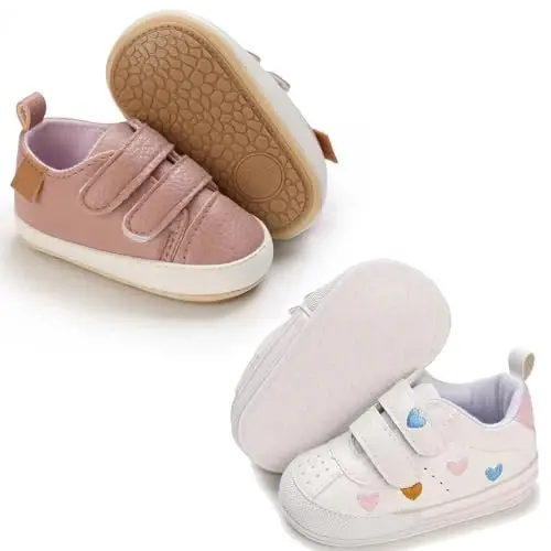 eitwo 2Pairs Baby Shoes,Boys Girls Non-Slip Rubber Sole Sneakers,Unisex Infant Soft Lightweight First Walking Crib Shoes - 1