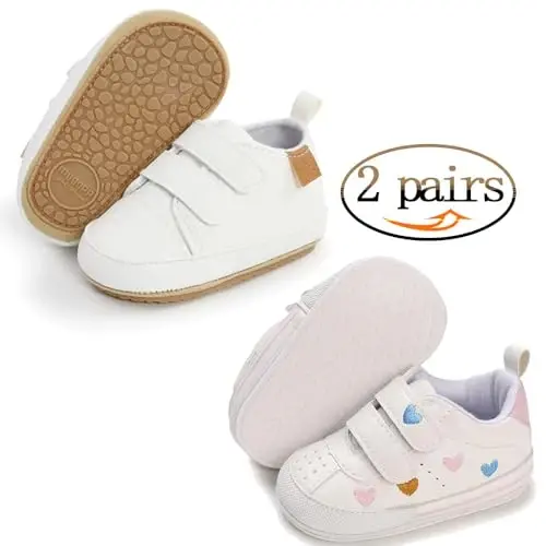 eitwo 2Pairs Baby Shoes,Boys Girls Non-Slip Rubber Sole Sneakers,Unisex Infant Soft Lightweight First Walking Crib Shoes - 2