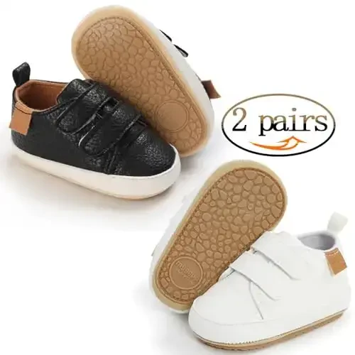 eitwo 2Pairs Baby Shoes,Boys Girls Non-Slip Rubber Sole Sneakers,Unisex Infant Soft Lightweight First Walking Crib Shoes - CHINA (1)