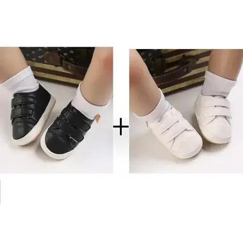 eitwo 2Pairs Baby Shoes,Boys Girls Non-Slip Rubber Sole Sneakers,Unisex Infant Soft Lightweight First Walking Crib Shoes - 3