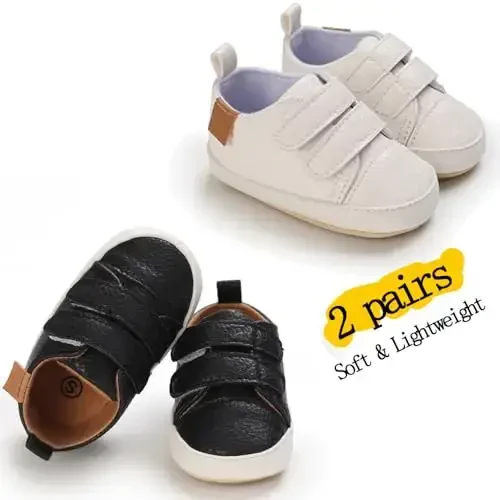 eitwo 2Pairs Baby Shoes,Boys Girls Non-Slip Rubber Sole Sneakers,Unisex Infant Soft Lightweight First Walking Crib Shoes - 4