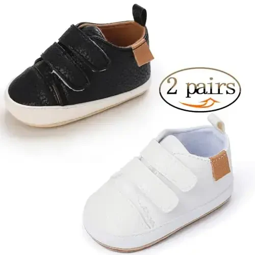 eitwo 2Pairs Baby Shoes,Boys Girls Non-Slip Rubber Sole Sneakers,Unisex Infant Soft Lightweight First Walking Crib Shoes - 6