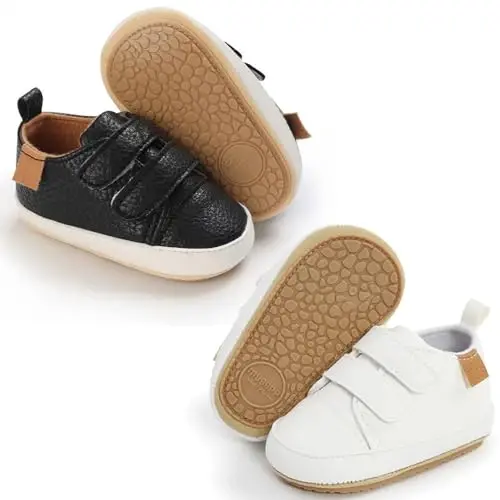 eitwo 2Pairs Baby Shoes,Boys Girls Non-Slip Rubber Sole Sneakers,Unisex Infant Soft Lightweight First Walking Crib Shoes 