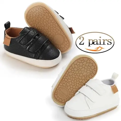 eitwo 2Pairs Baby Shoes,Boys Girls Non-Slip Rubber Sole Sneakers,Unisex Infant Soft Lightweight First Walking Crib Shoes - 2