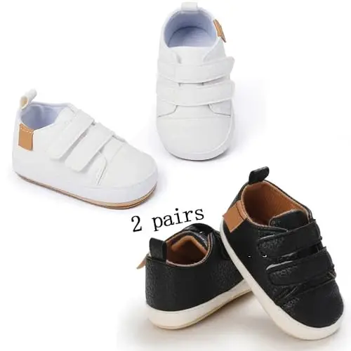 eitwo 2Pairs Baby Shoes,Boys Girls Non-Slip Rubber Sole Sneakers,Unisex Infant Soft Lightweight First Walking Crib Shoes - 5