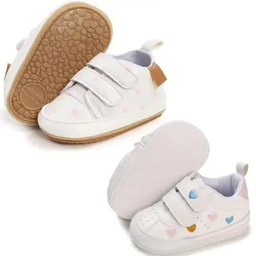 eitwo 2Pairs Baby Shoes,Boys Girls Non-Slip Rubber Sole Sneakers,Unisex Infant Soft Lightweight First Walking Crib Shoes 