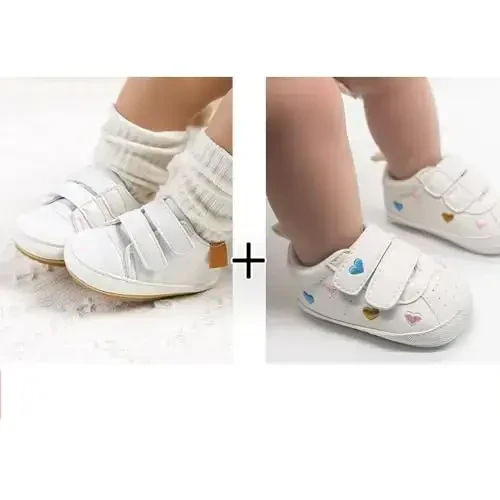 eitwo 2Pairs Baby Shoes,Boys Girls Non-Slip Rubber Sole Sneakers,Unisex Infant Soft Lightweight First Walking Crib Shoes - 3