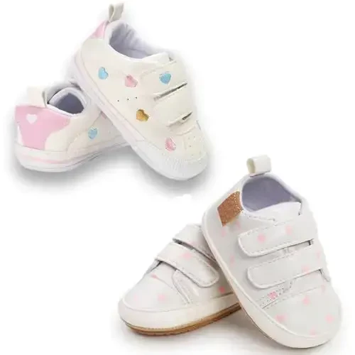 eitwo 2Pairs Baby Shoes,Boys Girls Non-Slip Rubber Sole Sneakers,Unisex Infant Soft Lightweight First Walking Crib Shoes - 5