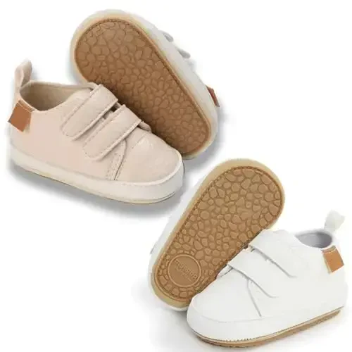 eitwo 2Pairs Baby Shoes,Boys Girls Non-Slip Rubber Sole Sneakers,Unisex Infant Soft Lightweight First Walking Crib Shoes 