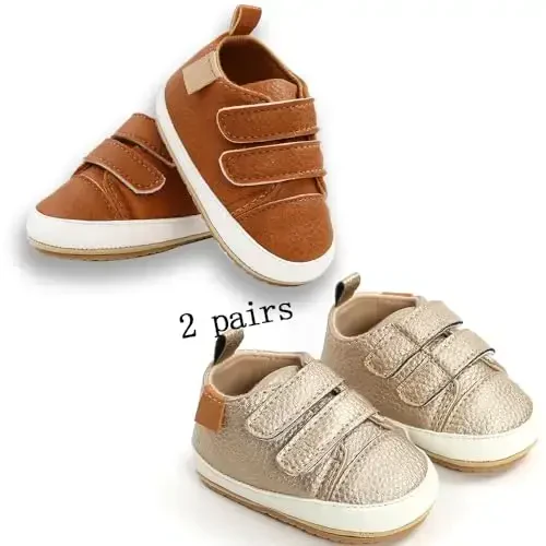 eitwo 2Pairs Baby Shoes,Boys Girls Non-Slip Rubber Sole Sneakers,Unisex Infant Soft Lightweight First Walking Crib Shoes - 4